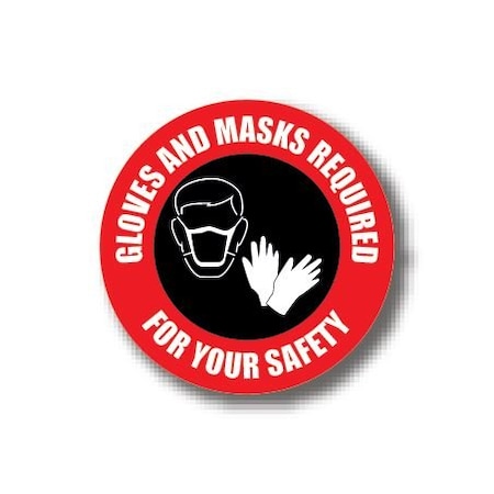 Ergomat 12in CIRCLE SIGNS Gloves And Mask Required For Your Safety DSV-SIGN 144 #0733 -UEN